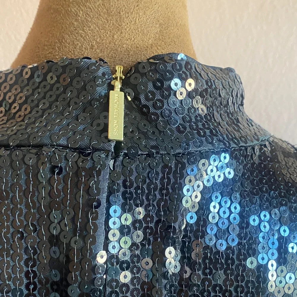 MICHAEL KORS Black Sequin Short Sleeve Top